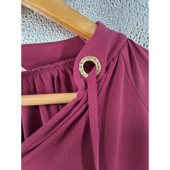 Michael Michael Kors Berry Long-Sleeve Top With Grommet Rhinestone Tie Neckline - Picture 2 of 6